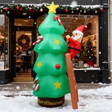 9FT Christmas Inflatables Decorations Santa Claus Climbing Ladder with Christ...
