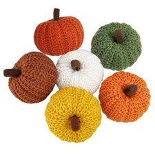 Set of 6 Faux Fall Harvest Crochet Pumpkins in Orange, Rustic Fall Color