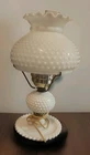 Hobnail White Milk Glass Hurricane Table Lamps Electric Key Turn Vintage