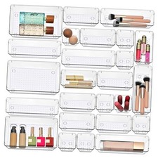 Clear Drawer Organizer Set - 25 Piece Plastic Storage Bins for 25-Piece Set