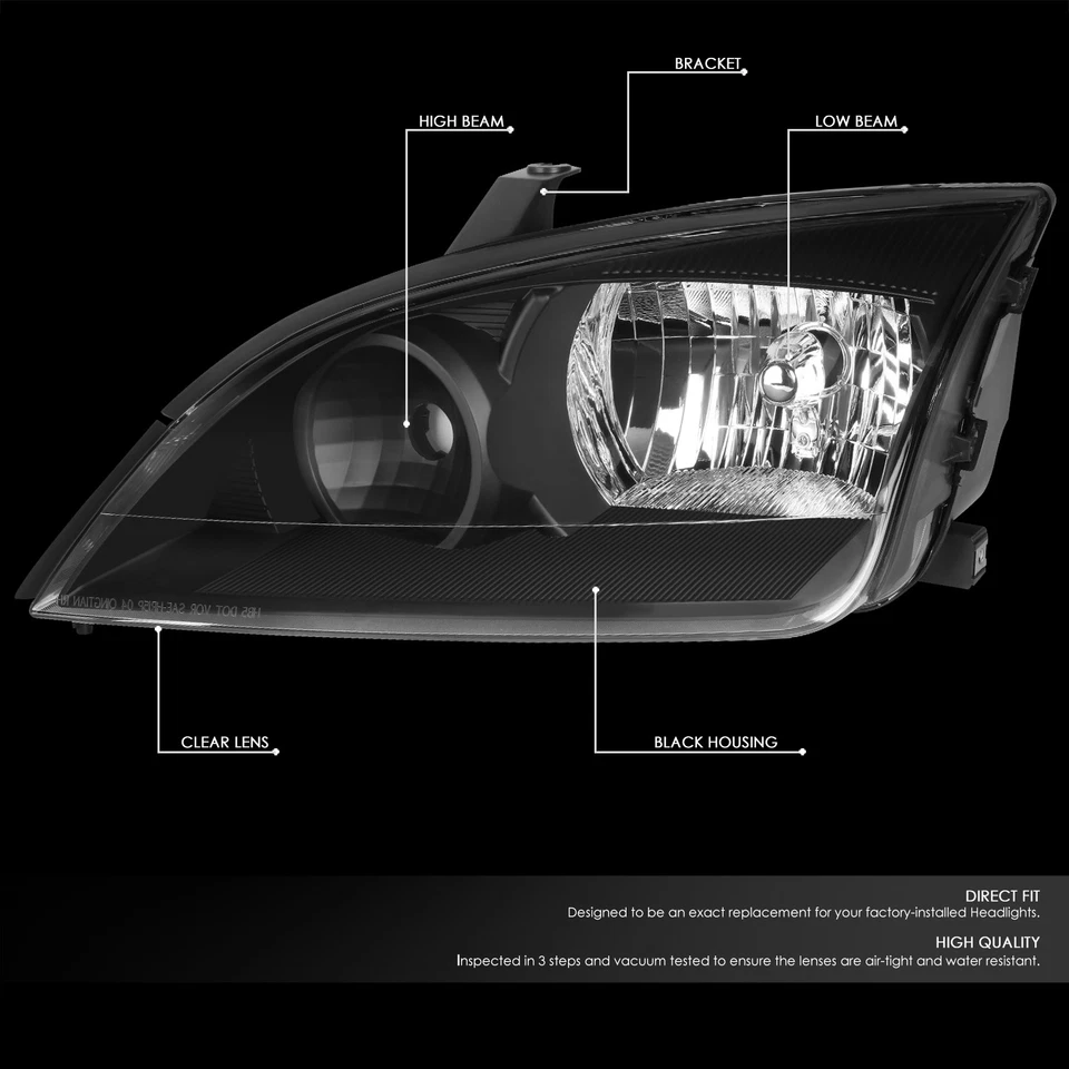 ДЛЯ 2005-2007 FORD FOCUS СМЕННЫЕ ФАРЫ ЛАМПЫ С КОМПЛЕКТОМ СВЕТОДИОДОВ ТОНКИЙ СТИЛЬ ЧЕРНЫЙ - Изображение 3 из 4