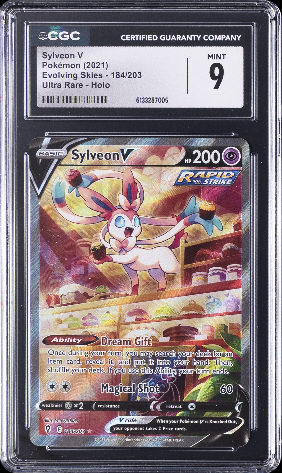 2021 POKÉMON EVOLVING SKIES ULTRA RARE HOLO #184/203 SYLVEON V CGC 9