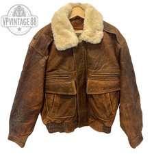 Vintage A-2 Aviator Bomber Jacket Brown Sheepskin Shearling Style Leather Flight