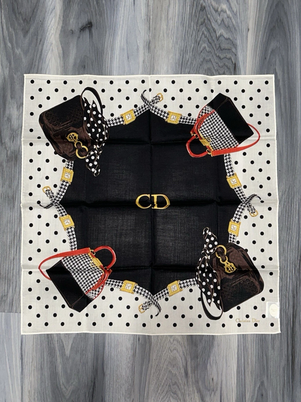 Foulard mouchoir Christian Dior vintage années 90 cannage bag à pois