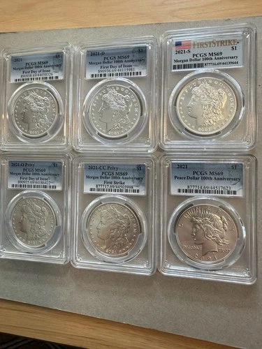 2021 Morgan and Peace Silver Dollar 6-Coin Set PCGS MS69