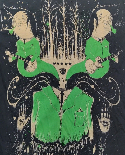 Psychedelic Trippy Two Headed Folk Guitar Player Men Small T-Shirt - Picture 3 of 12
