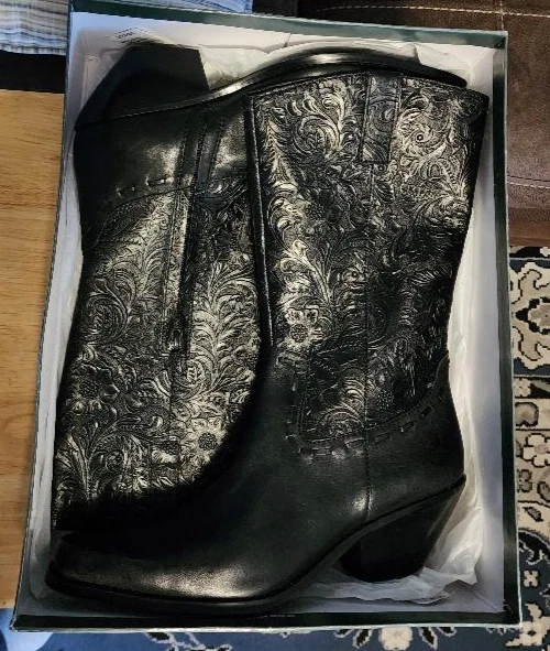 Coldwater Creek Womens Black Woven Detailed Riding Boots Size 9 91910 - Image 3 of 4