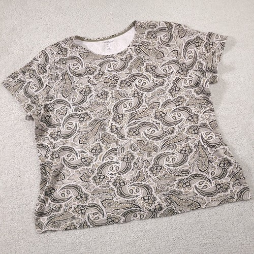 Croft & Barrow Classic Tee Shirt Womens 2X Plus Brown Paisley Print Short Sleeve - 第 2/11 張圖片