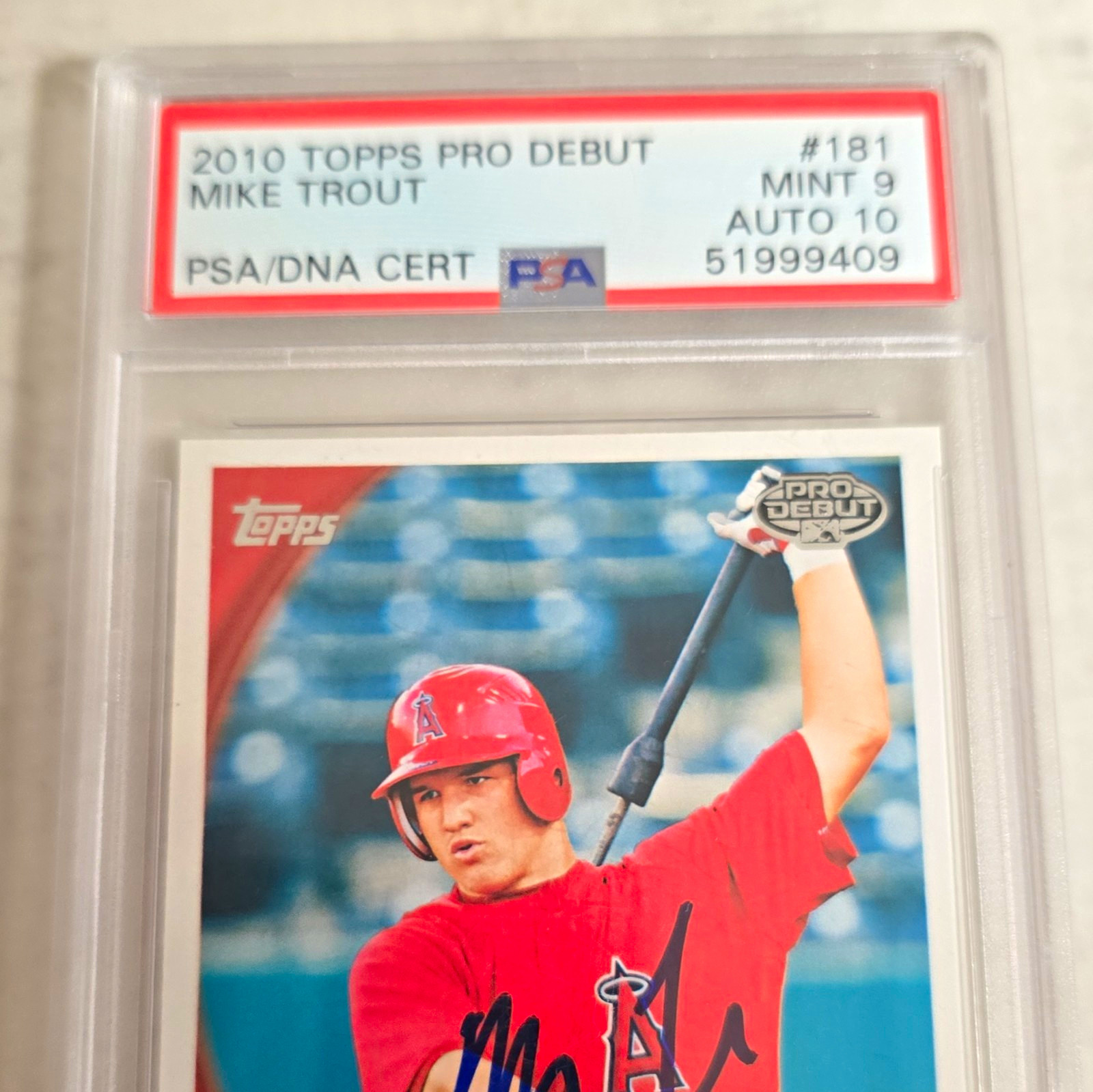 Topps 2010 Pro Debut Mike Trout #181 Rookie Base PSA 9 Auto 10 PSA/DNA