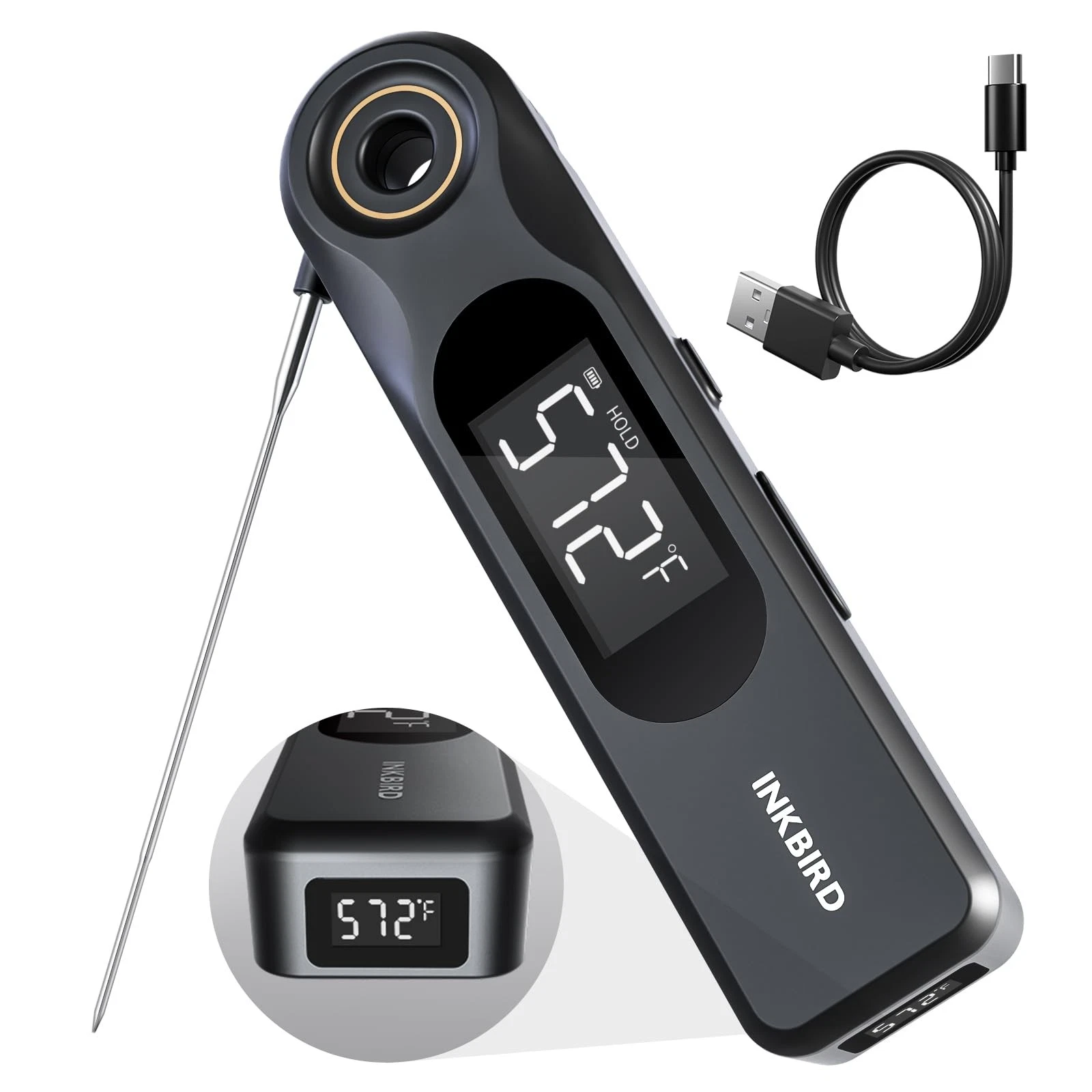 Dual Screen Display 0.5 Sec Rechargeable Instant Read Meat Thermometer for Co...