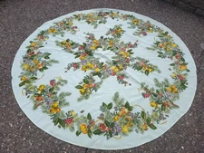 VTG 60s New 72"round COUNTRY Thanksgiving Feast COTTON TABLECLOTH
