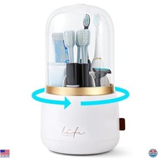 Rotating 7-Slot Toothbrush Holder with Cover  Drain, Kids Bathroom Organizer