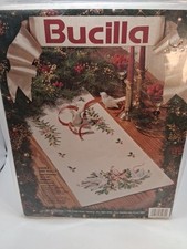 Bucilla Doves Holly Table Runner Stamped Embroidery Kit Christmas 82982 NIP