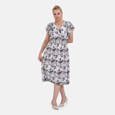 Tamsy NWT Green Palm Smocked Waist Midi Dress Flutter Sleeves One Size Fits Most