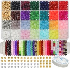 JULIMAIDONG 8mm Glass Beads for Bracelets 1000pcs, 24 Colors Round Crystal Glass
