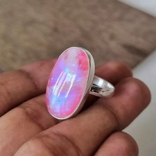 Pink Moonstone Ring 925 Sterling Silver Handmade Statement Ring All Size C524