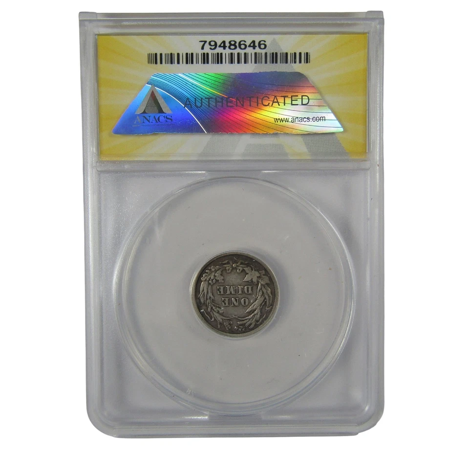 1892 S Barber Dime VG 8 ANACS Silver 10c Coin SKU:I23024 - Image 2 of 4