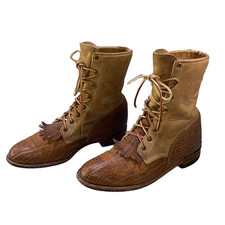 Justin Kiltie Roper Two Tone Leather Lace Up Ankle Boots Ladie's VTG L0630 7.5B