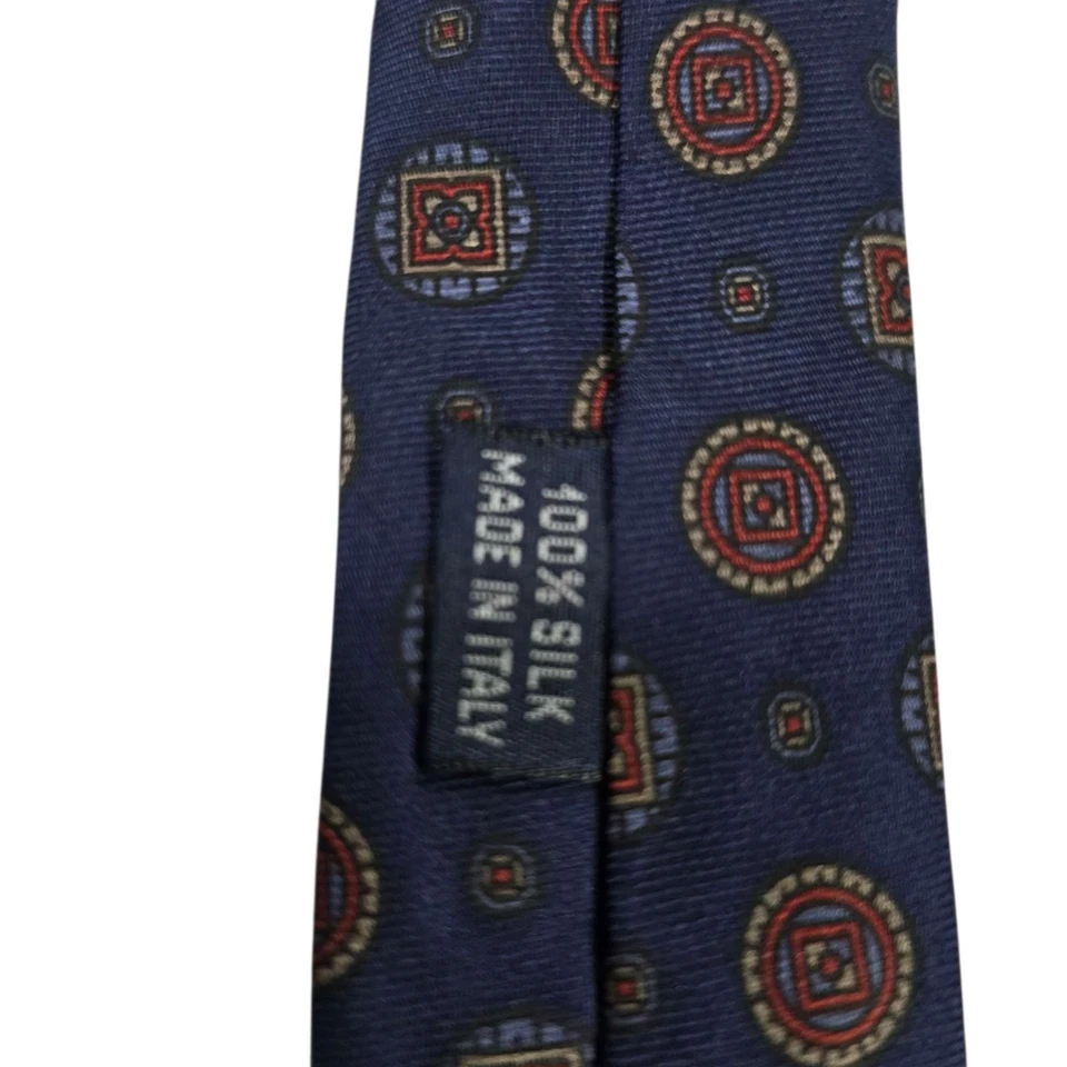 Corbata ADOLFO Seda Patrón Geométrico Azul Marino Hecha en Italia Accesorio de Lujo  Foto 3 de 4