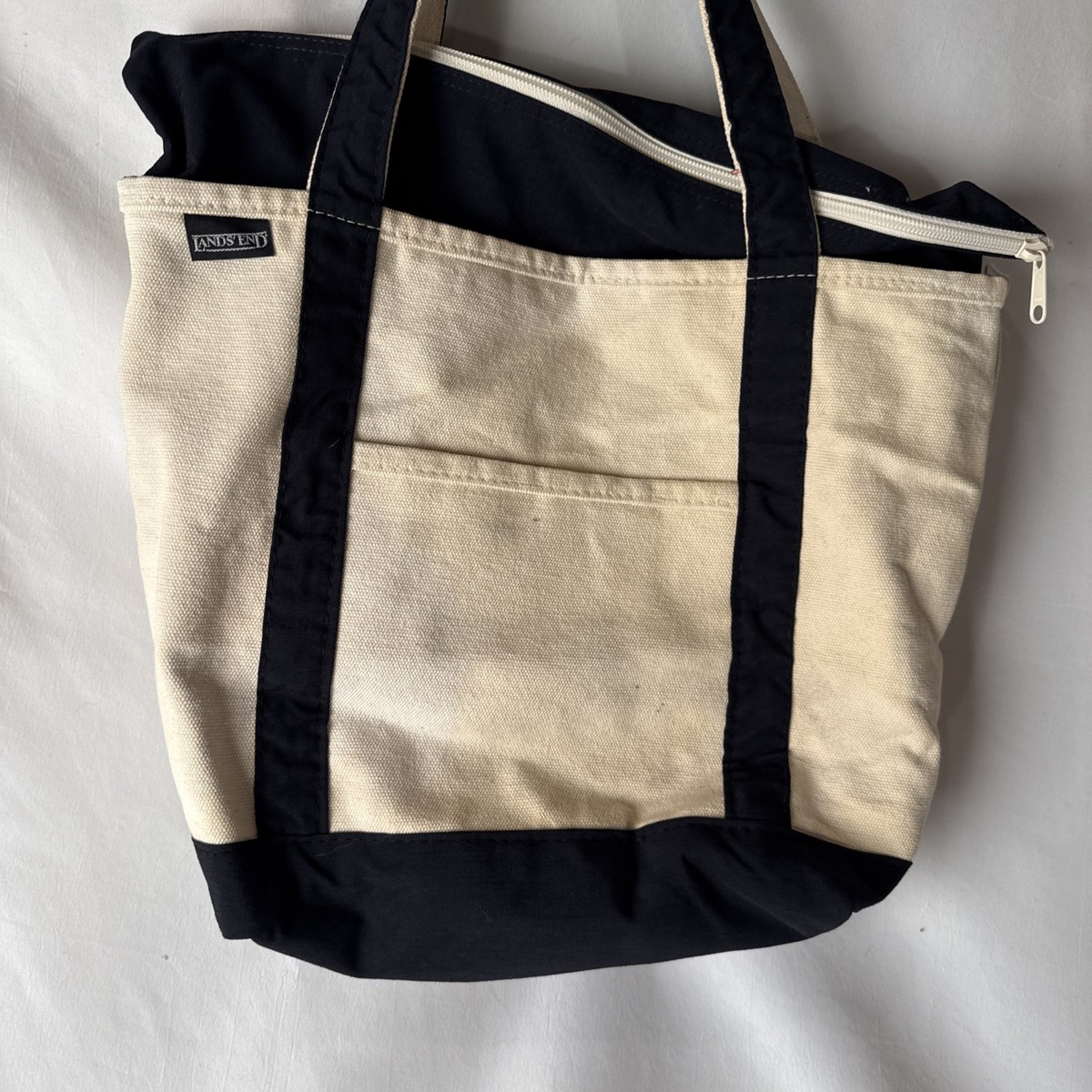 バッグ 90's LAND'S END TOTE Vintage 90s Lands' End Black White Cream Classic Canvas Boat Tote