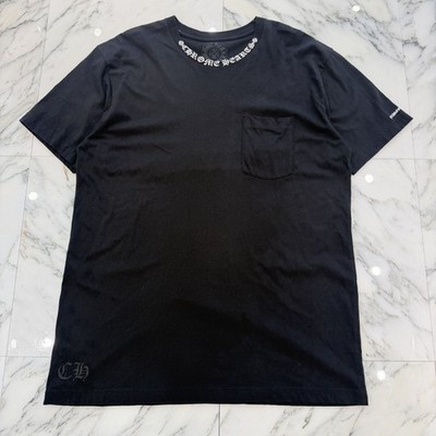 Chrome Hearts T-Shirt Black XL Short Sleeve Neck Logo Scroll Pocket White 1496