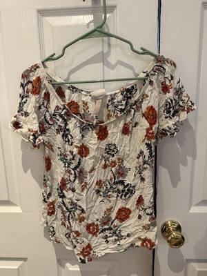 Knox Rose Boho Top Womens Size Lg Neutral Floral Off the Shoulder Hippie