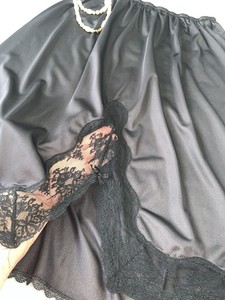 Vtg Lacy Slit Silky Nylon Half slip Black 2X XXL Plus Sz Queen
