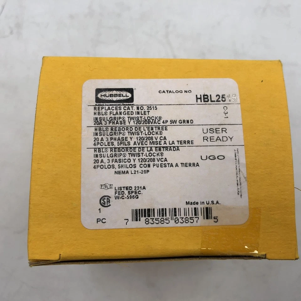 Hubbell HBL2515 Locking Flanged Inlet 20A 3P 120/208 VAC NEW - Image 2 of 4