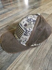 ARIAT Camo American Flag Baseball Cap Hat BROWN Digital Camouflage Adjust Youth