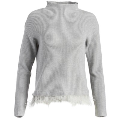 NEW Lucy Paris Women’s Grey Feather-Trim Felicia Mock Neck Sweater Size  XS