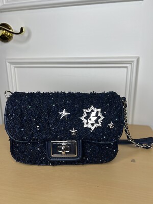 Karl Lagerfeld Paris Agyness Chain Tweed Flap Over small Crossbody NEW 8x5 inch