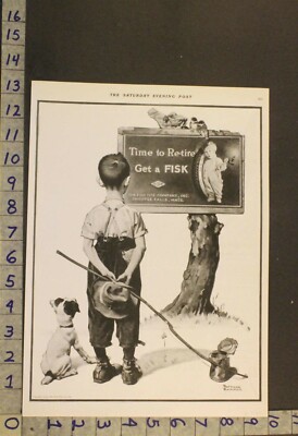 1924 ROCKWELL FISK TIRE SPORT FISH DOG CHICOPEE FALLS VINTAGE ART AD COV726