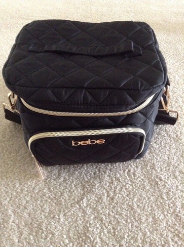 bebe black & gold large logo makeup cosmetic bag 8"/8"/10"