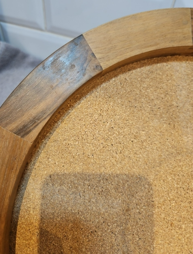 Vintage wooden tray lazy Susan with smoke glass tapas cork base - Picture 8 of 10