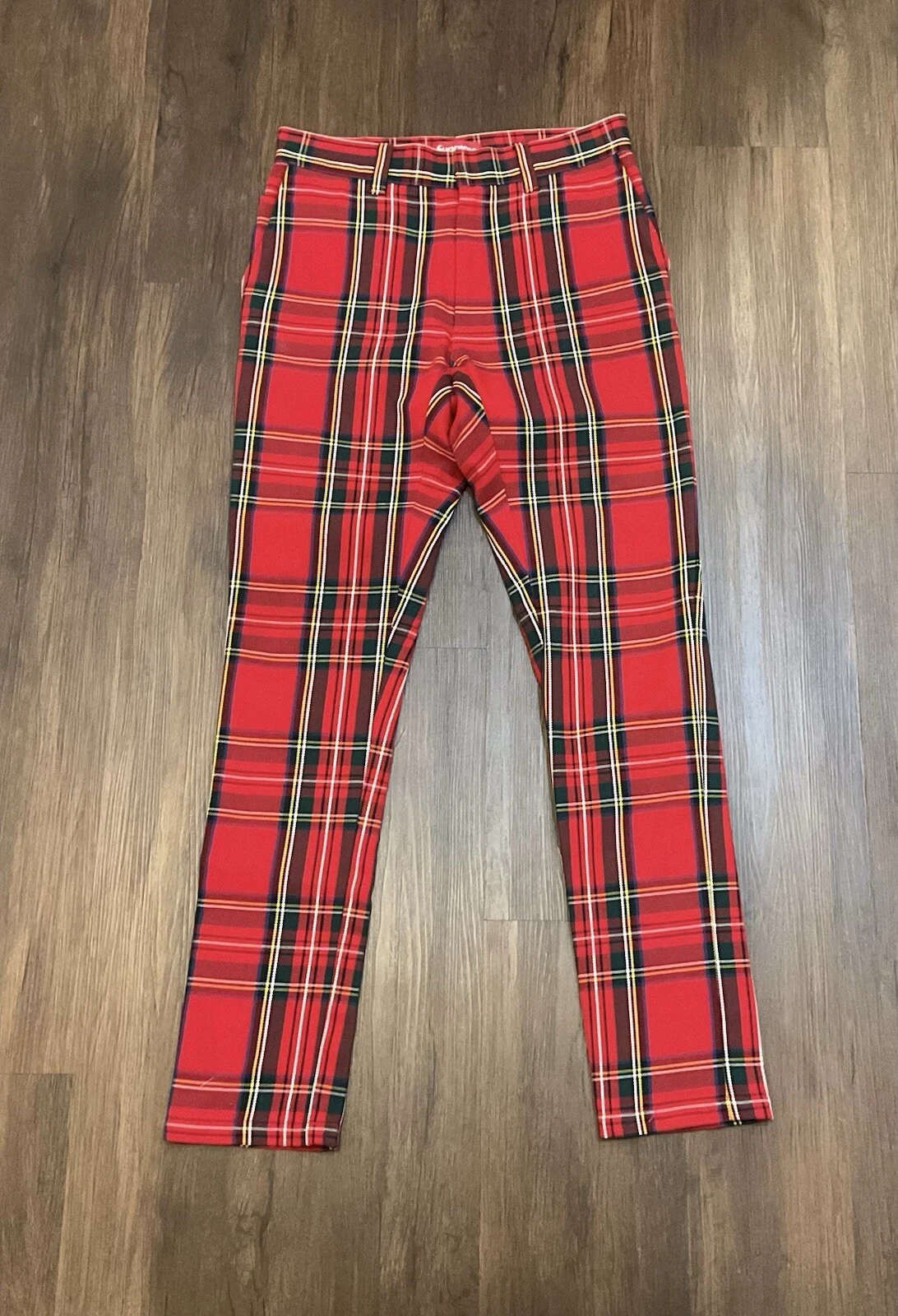 Pantalon de travail suprême slim taille 29 rouge Stewart tartan à carreaux pantalon