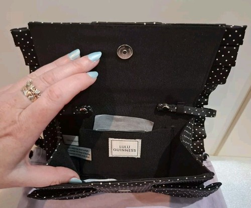 Lulu Guinness Small Black & Stone Polka Dot Clutch Bag NWT - Picture 6 of 10