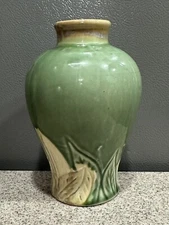 7” Hand Crafted Ceramics Green Drip Glaze Floral Vase Made in Vietnam in EUC