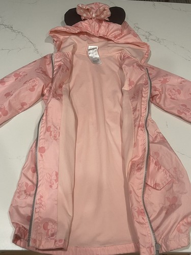 Size 5 Disney Jr Minnie Mouse Pink Rain Jacket Coat Long Lined - Picture 2 of 12