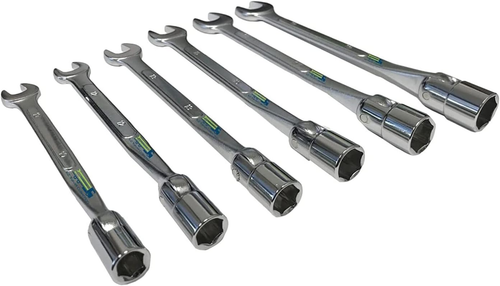 Flex Steckschlüssel (6-teilig) 6 Punkt Schraubenschlüssel Set mit flexiblen Köpfen und Maulenden
