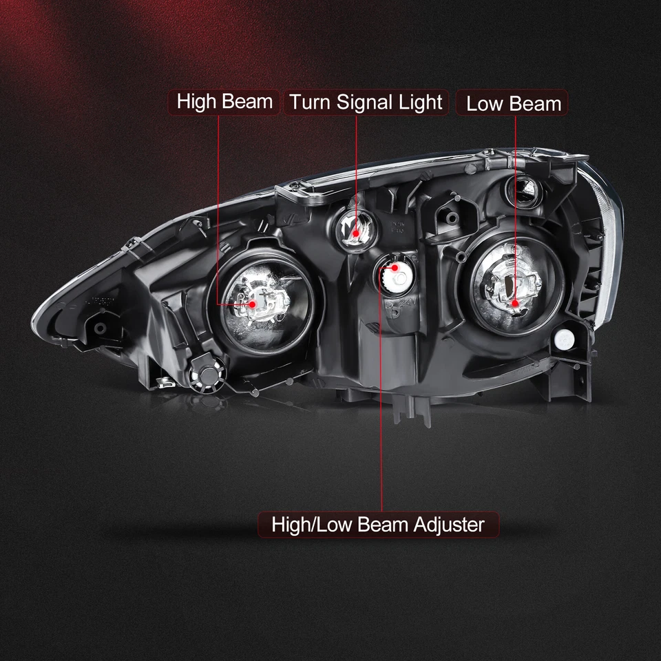 Headlights Assembly For 2002-2004 Acura RSX (DC5)Black Housing Left+Right Pair - Image 4 of 4