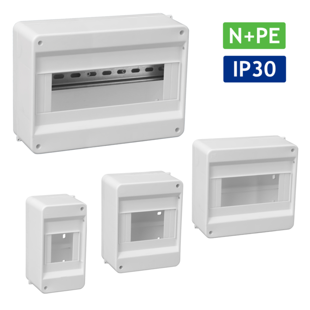 kompakter Aufputz Sicherungskasten / Kleinverteiler / IP 30 / mit PE-/N-Klemmen
