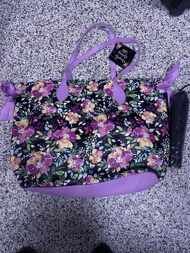 SPRING FLORAL TOTE SHOULDER BAG ARCADIA BLACK LAVENDAR NEW w/ UMBRELLA
