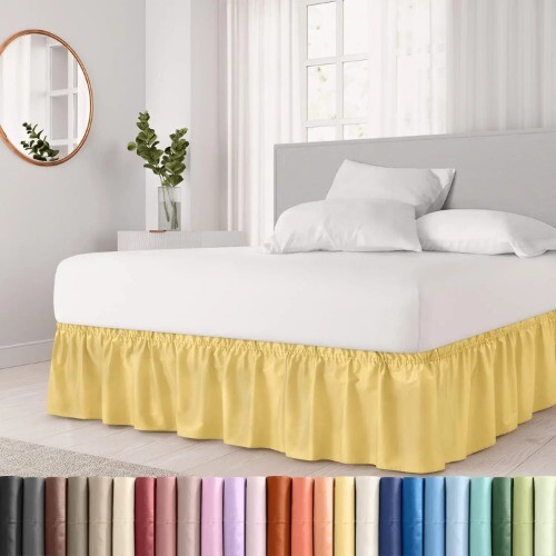 Wrap Around Dust Ruffle Bed Skirt- Easy Fit Elastic Strap Pleated Wrinkle Free - Picture 7 of 33