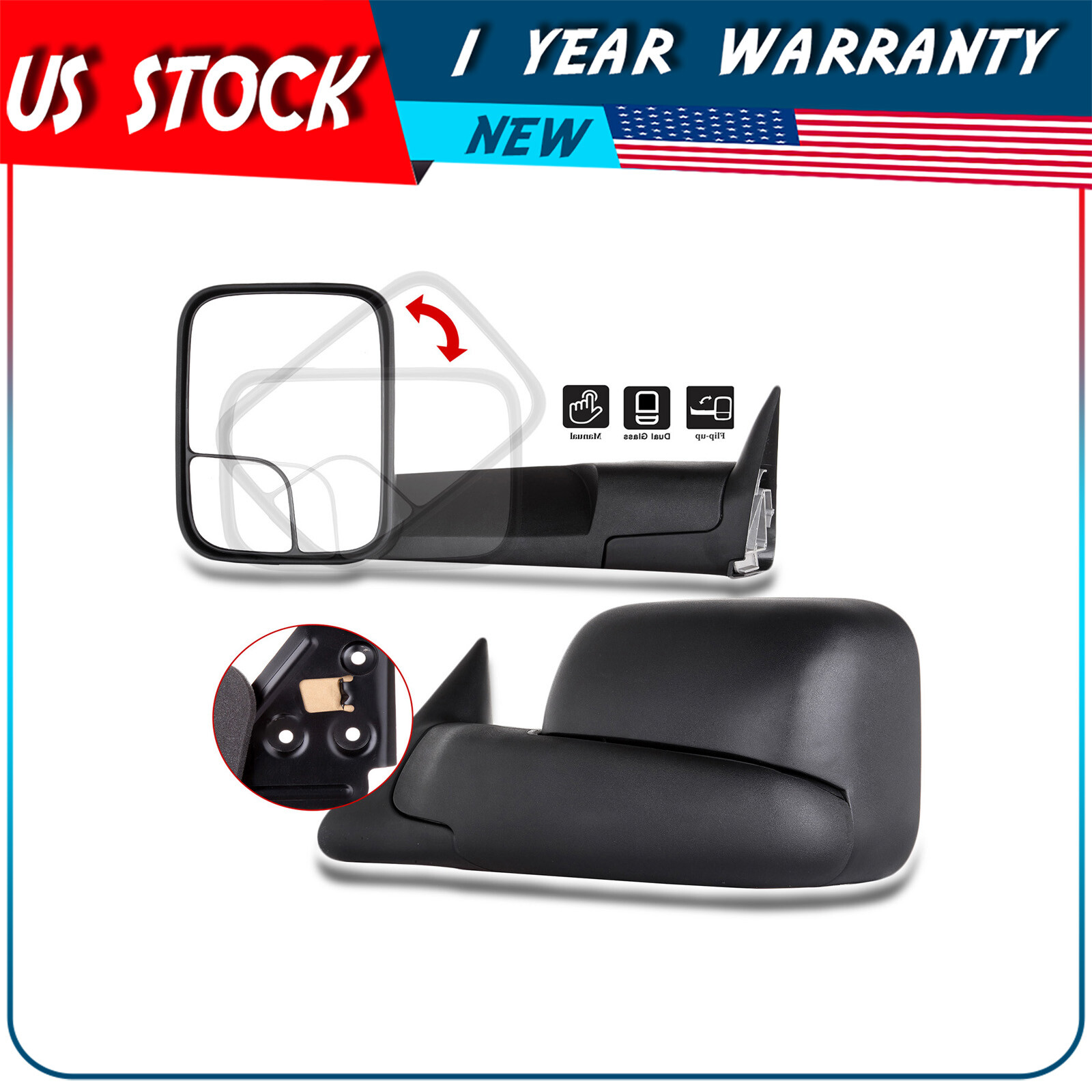 Pair Manual Towing Side Mirrors For 1997 Dodge Ram 1500 9402 DODGE