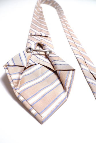 BARBA 7-fold Tie Made in Italy 100% Silk Beige Striped White Blue Krawatte - Picture 12 of 12