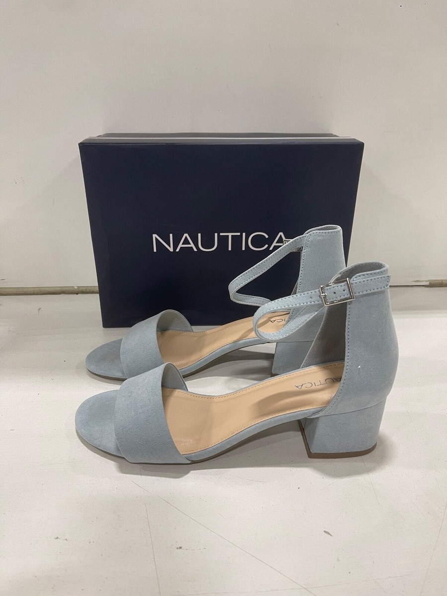 Nautica Women's Ankle Strap Pump Sandal Ladies Low Two Piece Block Heel  Dress Sh