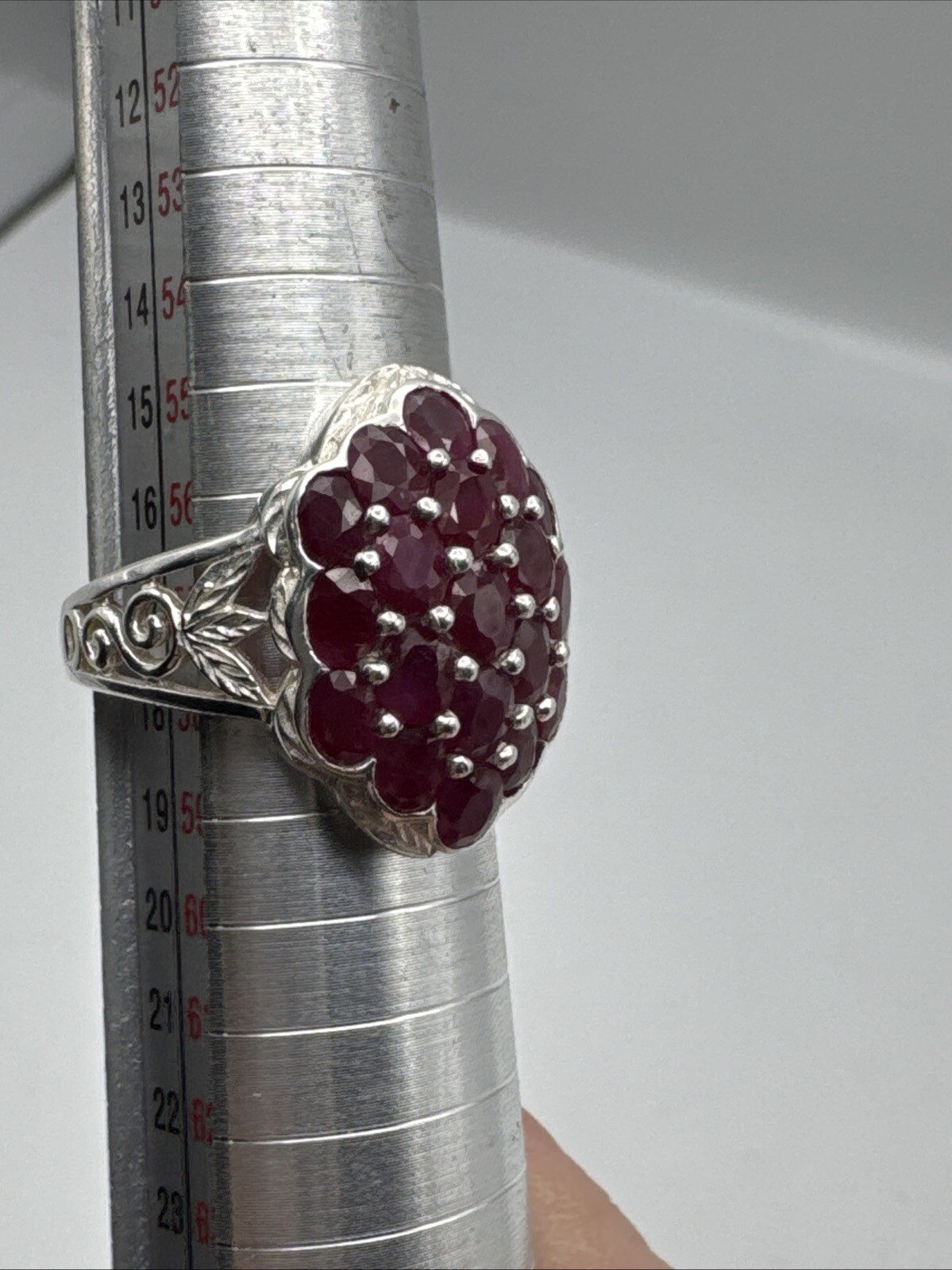 Sterling Silver Burmese Ruby Cluster Ring Size 8 … - image 2