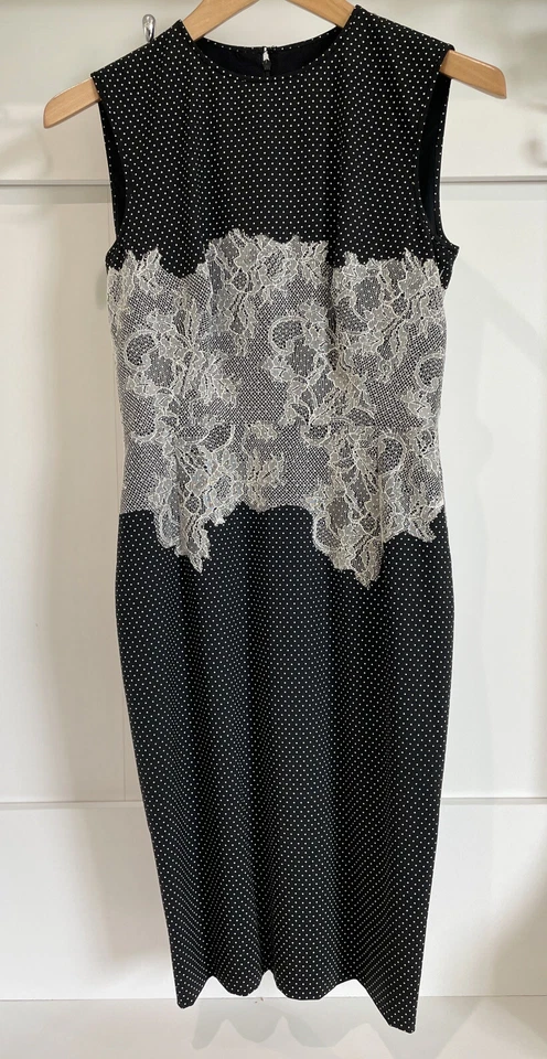 Vestido Vaina Clásico VALENTINO Negro Lunares Lana Worsted EE. UU. 2/4 $2870 Foto 2 de 4