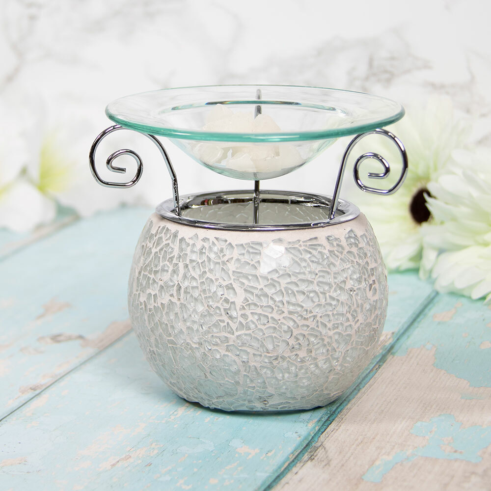 Mini Glass Wax Melt Warmer Tea Light Oil Burner Mosaic Pearlised Mottled Design