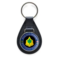 Cold War Veteran 4th Infantry Division Black Leather Keychain Silver Keyring